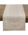 Saro Lifestyle Embroidered Swirl Design Natural Linen Blend Table Runner In Natural