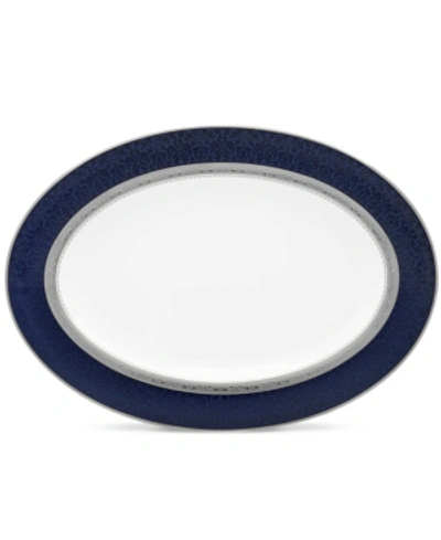 Noritake Odessa Cobalt Platinum Oval Platter, 14" In Dark Blue