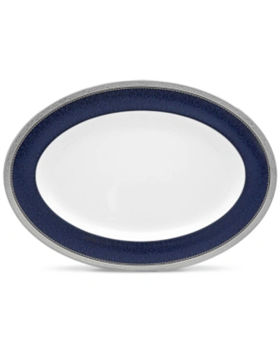 Noritake Odessa Cobalt Platinum Oval Platter, 16" In Dark Blue