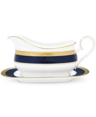 Noritake Odessa Cobalt Gold Gravy W/tray (2 Pcs), 21-1/2 Oz. In Dark Blue