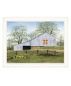TRENDY DECOR 4U TULIP QUILT BLOCK BARN BY BILLY JACOBS, READY TO HANG FRAMED PRINT, WHITE FRAME, 27" X 21"