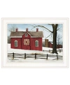 TRENDY DECOR 4U LOVER'S KNOT QUILT BLOCK BARN BY BILLY JACOBS, READY TO HANG FRAMED PRINT, WHITE FRAME, 19" X 15"