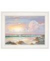 TRENDY DECOR 4U GOLDEN SUNSET ON CRYSTAL COVE BY GEORGIA JANISSE, READY TO HANG FRAMED PRINT, WHITE FRAME, 19" X 15"