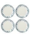 Lenox Blue Bay Dinner Plate Set/4 Ikat In White And Blue
