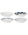Lenox Blue Bay Porcelain Pasta Bowls Set, Assorted Set Of 4 In White And Blue