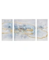 MADISON PARK BLUE COSMO CANVAS SET HAND EMBELLISHED TEXTURED GLITTER AND GOLD FOIL 3-PC SET