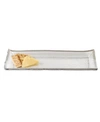 BADASH CRYSTAL SILVER EDGE RECTANGULAR HAND PAINTED MOUTH BLOWN GLASS 18 X 6.5" SERVING PLATTER OR TRAY