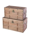 VINTIQUEWISE WOODEN RECTANGULAR LINED RUSTIC STORAGE TRUNK WITH LATCH, SET OF 2