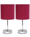 All The Rages Simple Designs Chrome Mini Basic Table Lamp With Fabric Shade 2 Pack Set In Cranberry