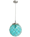 All The Rages Elegant Designs Buoy Netted Brushed Nickel Coastal Ocean Sea Glass Pendant With Natural Rope In Aqua