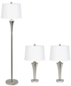 ALL THE RAGES ELEGANT DESIGNS TAPERED 3 PACK LAMP SET 2 TABLE LAMPS, 1 FLOOR LAMP WITH WHITE SHADES