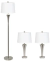 All The Rages Elegant Designs Tapered 3 Pack Lamp Set 2 Table Lamps, 1 Floor Lamp With White Shades In Silver