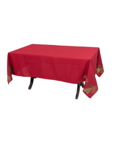 Manor Luxe Christmas Pine Tree Branches Embroidered Tablecloth In Red