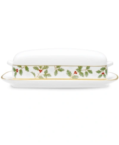 Noritake Holly & Berry Gold Covered Butter In Green