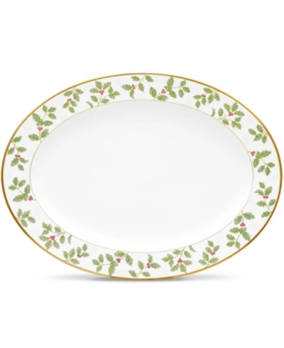 Noritake Holly & Berry Gold Oval Platter In Green