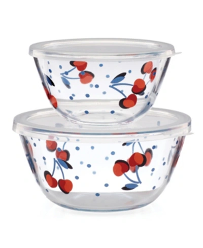 Kate Spade Vintage Cherry Dot Set Of 2 Round Serve & Store Containers In White