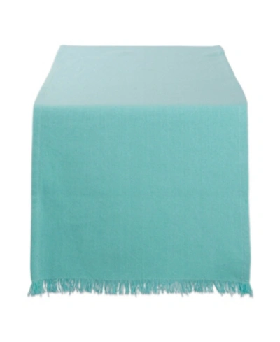 Design Imports Solid Heavyweight Fringed Table Runner In Aqua