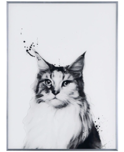 Empire Art Direct Siberian Cat Pet Paintings On Reverse Printed Glass Encased With A Gunmetal Anodized Frame, 24" X 18 In Black And White