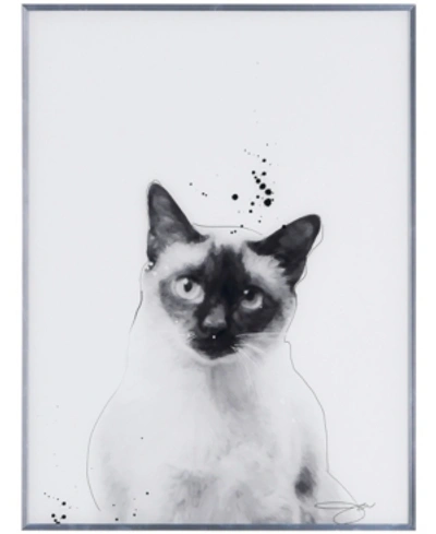 Empire Art Direct Siamese Pet Paintings On Reverse Printed Glass Encased With A Gunmetal Anodized Frame Wall Art, 24" In White