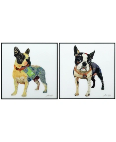 Empire Art Direct Boston Terrier 1 And 2 Reverse Printed Art Glass Collection And Anodized Aluminum Frame Glass Dog Wa In White