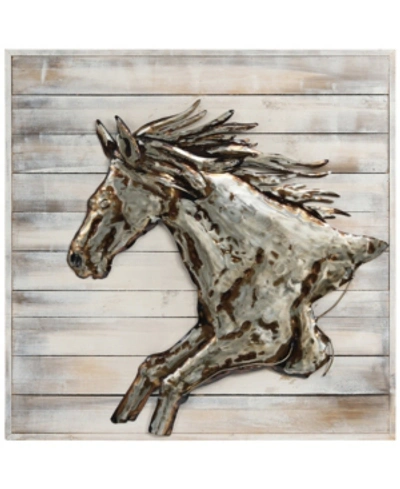 Empire Art Direct Golden Horse Handed Painted Iron Wall Sculpture On Wooden Wall Art, 32" X 32" X 3" In Multi
