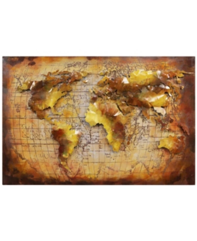 Empire Art Direct Globe Mixed Media Iron Hand Painted Dimensional Wall Art, 32" X 48" X 2" In Gray
