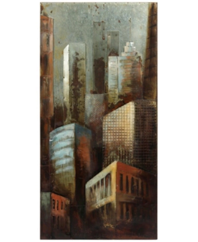 Empire Art Direct Gray Architecture 2 Mixed Media Iron Hand Painted Dimensional Wall Art, 48" X 24" X 2.4" In Blue
