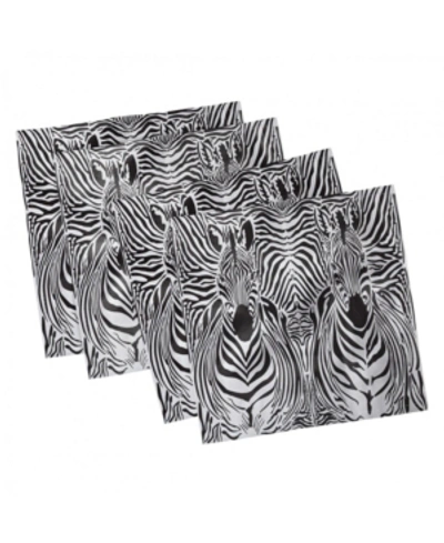 Ambesonne Zebra Print Set Of 4 Napkins, 12" X 12" In Black