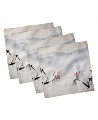 Ambesonne Asian Set Of 4 Napkins, 12" X 12" In White