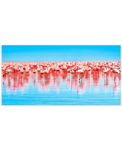 Empire Art Direct Flamingo Flock Frameless Free Floating Tempered Art Glass Wall Art By Ead Art Coop, 24" X 48" X 0.2" In Pink