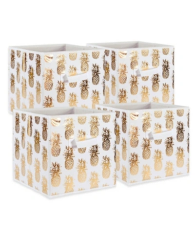 Design Imports Non-woven Polyester Cube Pineapple Square Set Of 4 In Gold