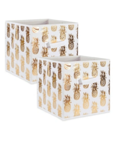 Design Imports Non-woven Polyester Cube Pineapple Square Set Of 2 In Gold