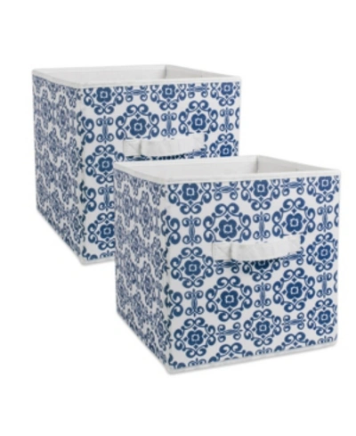 Design Imports Non-woven Polyester Cube Scroll Square Set Of 2 In Blue
