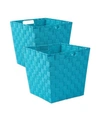 Design Imports Nylon Bin Basket-weave Trapezoid Set Of 2 In Teal