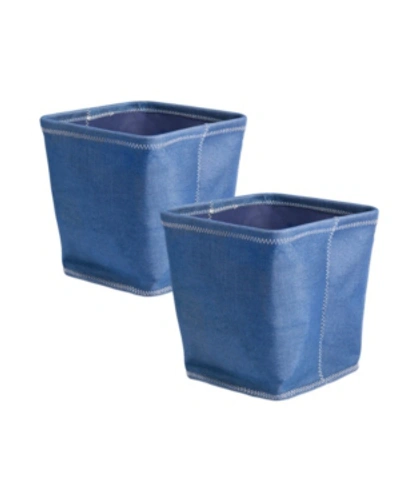 Design Imports Polyester Bin Zig-zag Stitch Variegated Trapezoid Set Of 2 In Blue