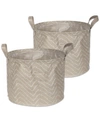 DESIGN IMPORTS POLYETHYLENE COATED WOVEN PAPER LAUNDRY BIN TRIBAL CHEVRON STONE ROUND SMALL SET OF 2