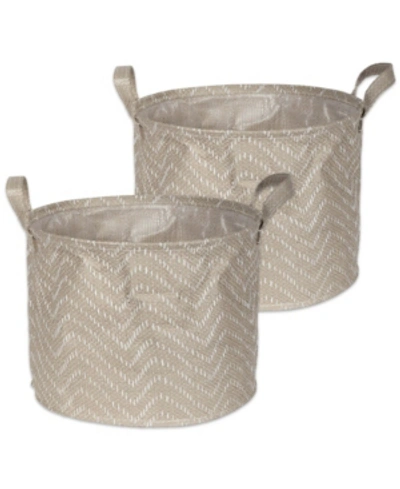 Design Imports Polyethylene Coated Woven Paper Laundry Bin Tribal Chevron Stone Round Small Set Of 2 In Taupe