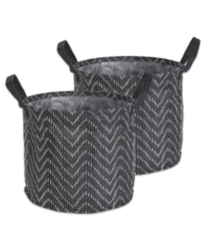 Design Imports Polyethylene Coated Woven Paper Laundry Bin Tribal Chevron Round Medium Set Of 2 In Black