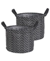 Design Imports Polyethylene Coated Woven Paper Laundry Bin Tribal Chevron Round Medium Set Of 2 In Black
