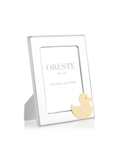 Oreste Milano 4x6 Silver Plated Picture Frame With A Gold Plated Ornament On A White Lacquered Wooden Back In Silver/gold