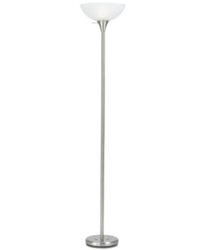 Cal Lighting 3-way Metal Torchiere Lamp With Glass Shade In Brushed Steel