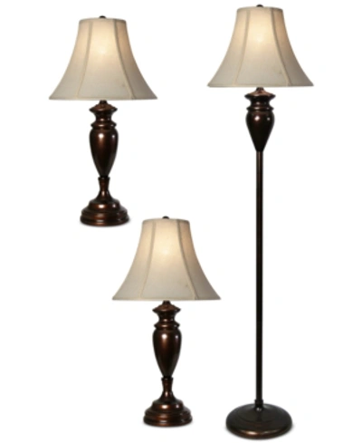 Stylecraft Set Of 3 Dunbrook Finish Lamps: 1 Floor Lamp & 2 Table Lamps In Dark Brown