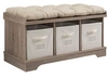 WALKER EDISON 42" WOOD STORAGE BENCH WITH TOTES AND CUSHION - DRIFTWOOD