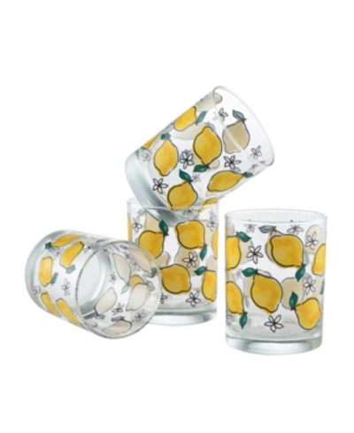 Culver Watercolor Lemons Dof Glass, Set Of 4 In Multi