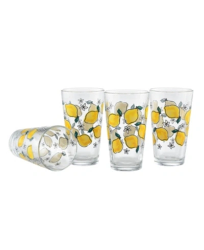 Culver Watercolor Lemons Pint Glass, Set Of 4 In Multi