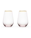 Twine Rose Crystal Stemless Wine Glass, Set Of 2 In Pink