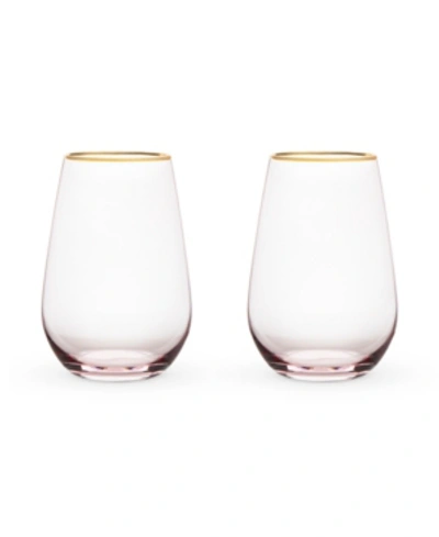 Twine Rose Crystal Stemless Wine Glass, Set Of 2 In Pink