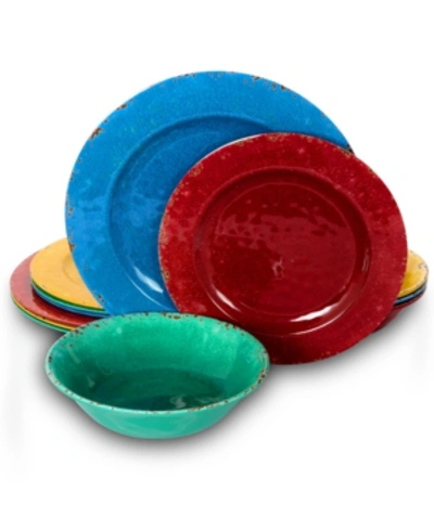 Studio California Mauna 12 Piece Crackle Decal Melamine Dinnerware Set In Multi