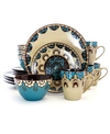 Elama Clay Heart 16 Piece Luxurious Stoneware Dinnerware Set In Creamblue