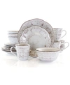Elama Rustic Birch 16 Piece Stoneware Round Dinnerware Set In Pink